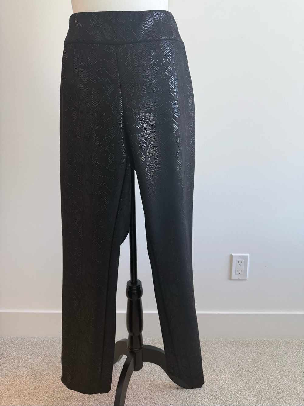 Melanie Lyne Black Snake-Embossed Wide-Leg Trousers